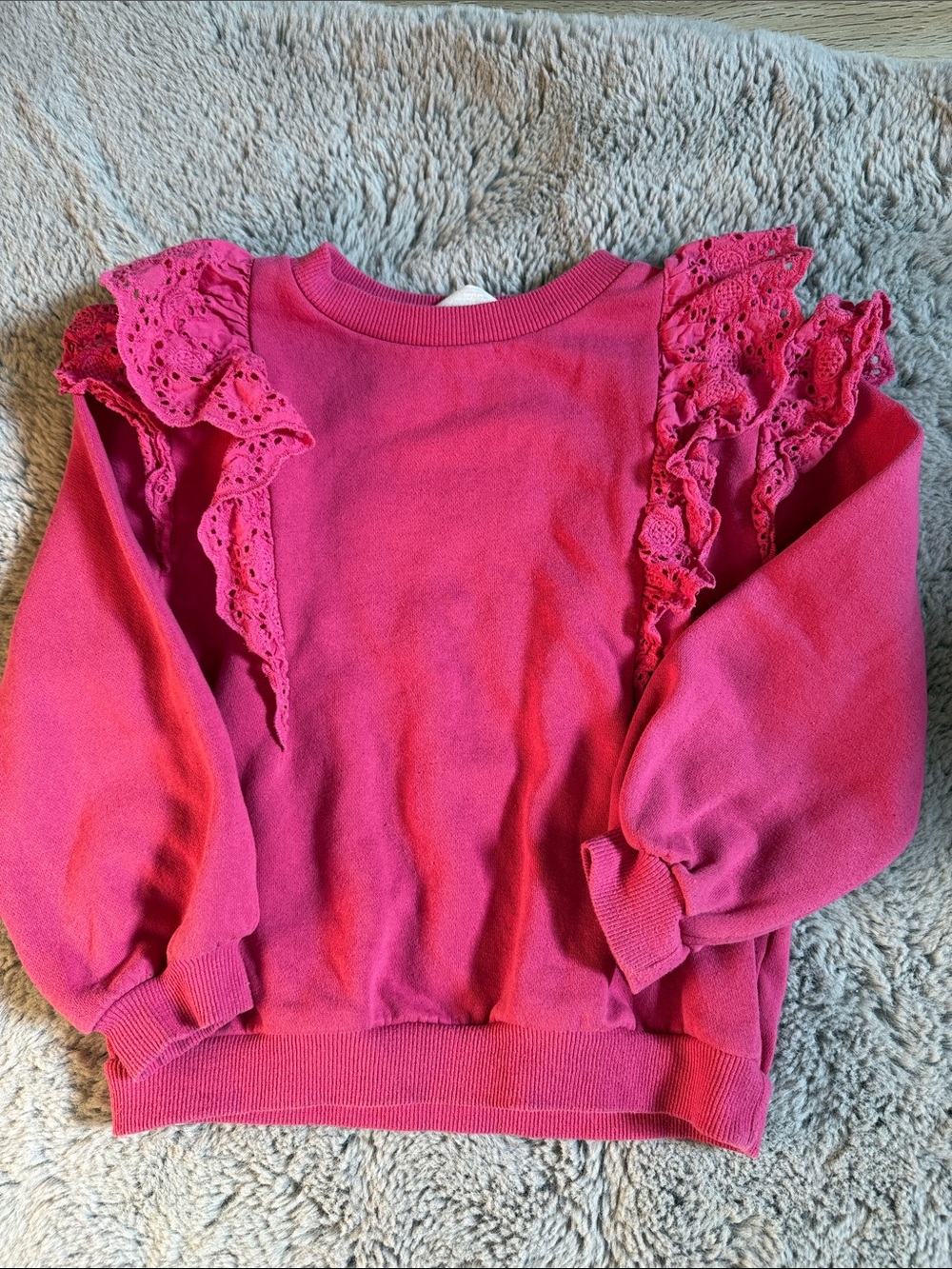 H&M Girls' Pink Ruffle Eyelet Sweatshirt